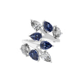 Pear Blue Sapphire Lab Grown Diamond 2.51Tcw Bypass Ring 14k Fine Gold