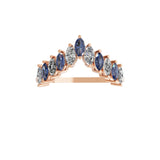 Blue Sapphire Marquise Lab Grown Diamond 14K Gold Chevron Design Ring 0.70Tcw