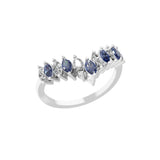 Blue Sapphire Marquise Lab Grown Diamond 14K Gold Chevron Design Ring 0.70Tcw