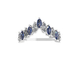 Blue Sapphire Marquise Lab Grown Diamond 14K Gold Chevron Design Ring 0.70Tcw