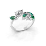 14K Gold Emerald Lab Grown Marquise Diamond Leaf Design Ring 1.13Tcw