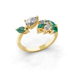 14K Gold Emerald Lab Grown Marquise Diamond Leaf Design Ring 1.13Tcw