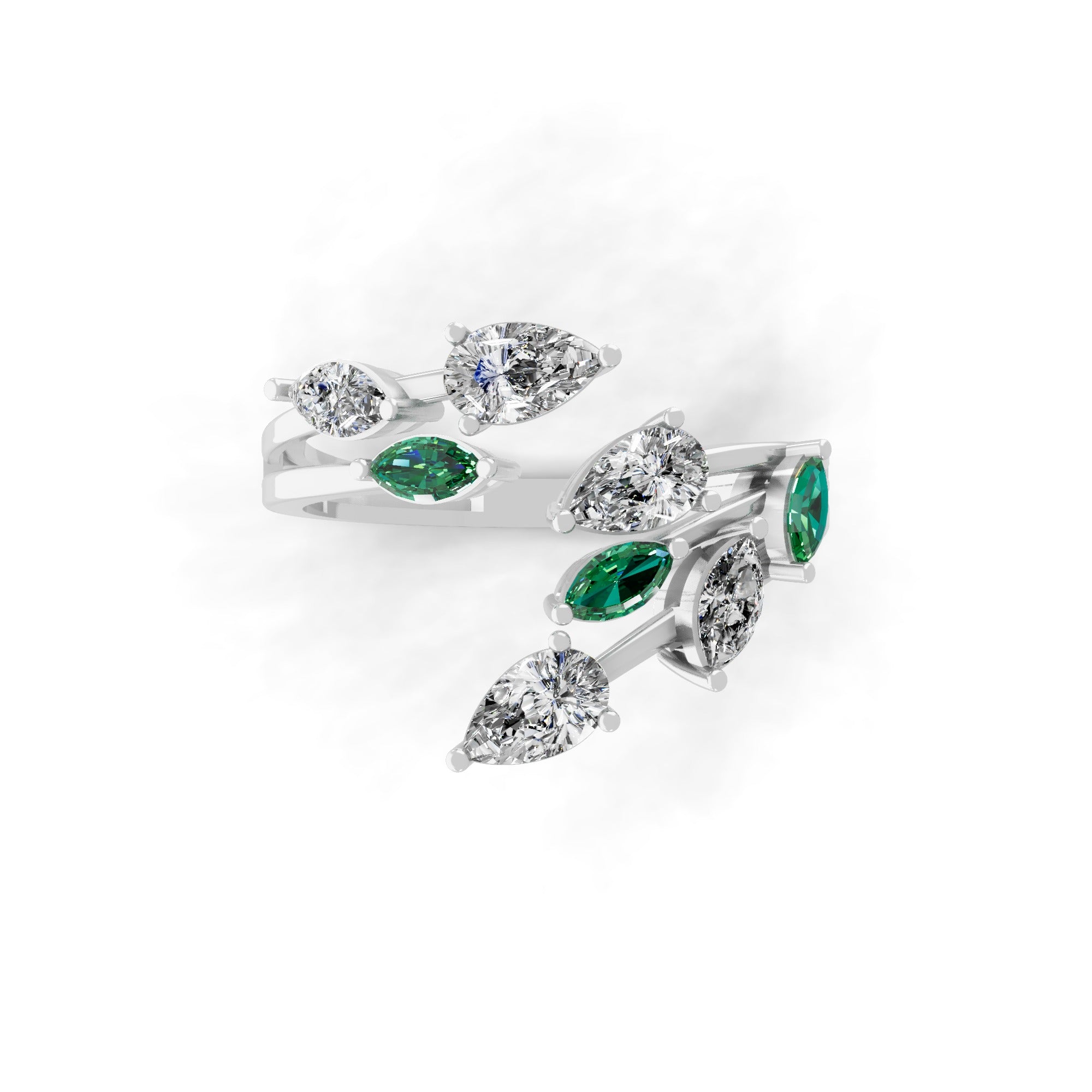 Lab Grown Diamond Emerald Marquise Pear 1.14Tcw 14K Fine Gold Bypass Ring
