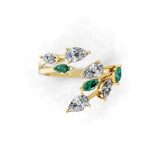 Lab Grown Diamond Emerald Marquise Pear 1.14Tcw 14K Fine Gold Bypass Ring