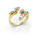 Lab Grown Diamond Emerald Marquise Pear 1.14Tcw 14K Fine Gold Bypass Ring