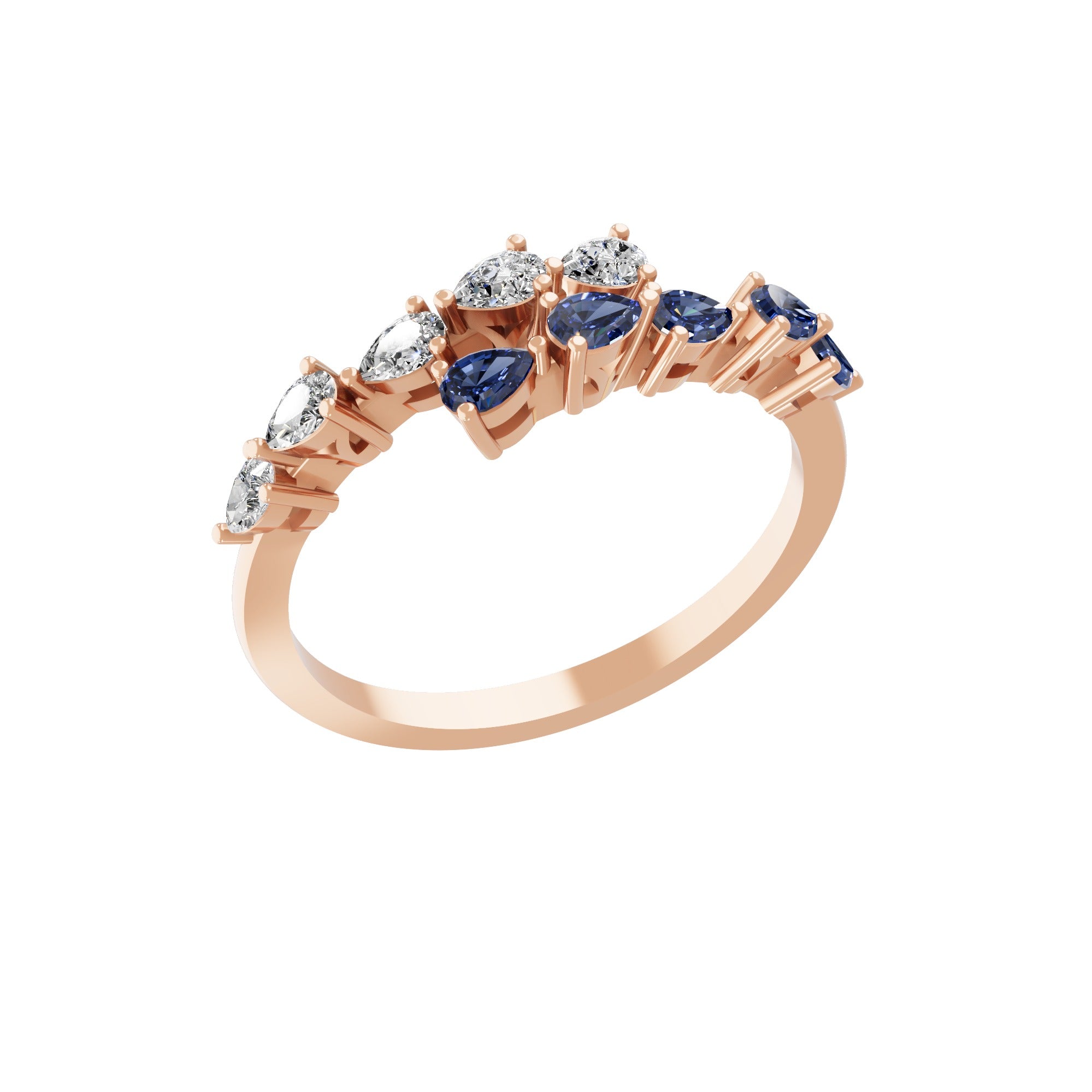 Blue Sapphire Lab Grown Diamond Crisscross Ring 0.41Tcw 14K Fine Gold