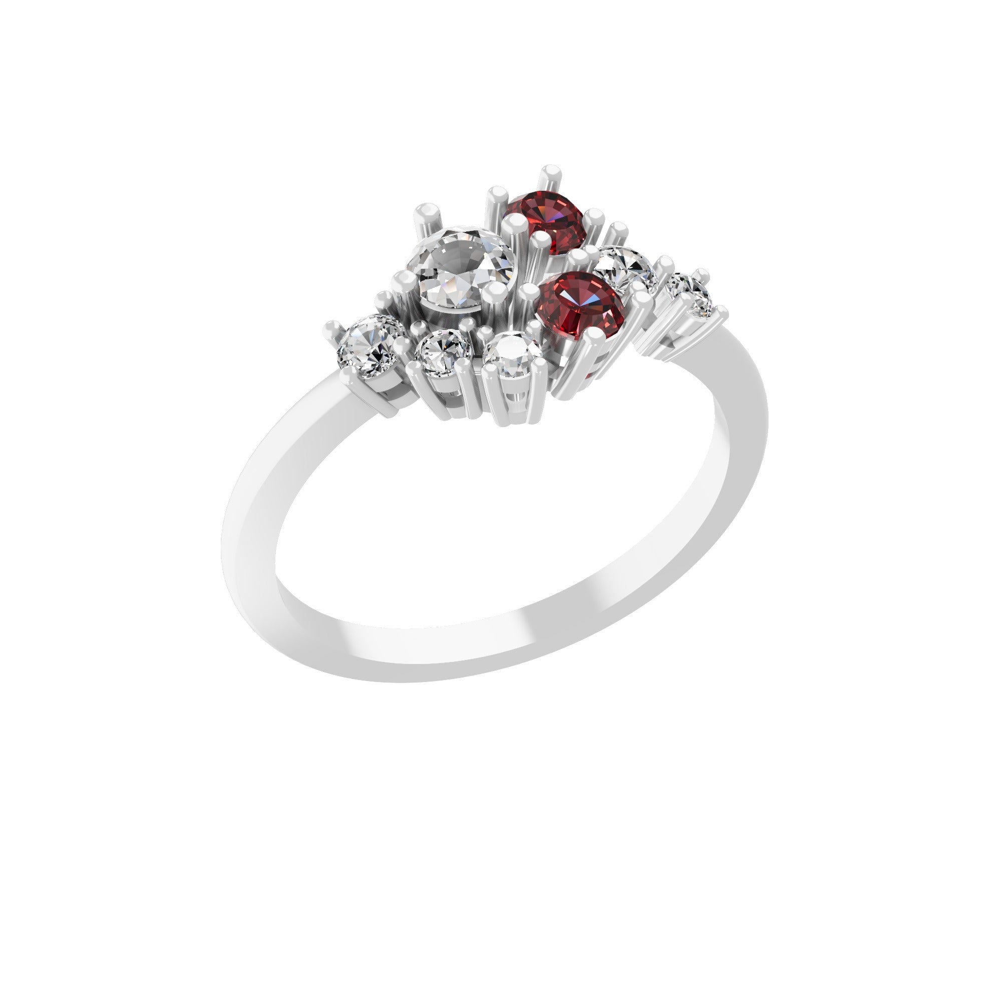 0.58Tcw Ruby Round Lab Grown Diamond Cluster Ring 14K Fine Gold