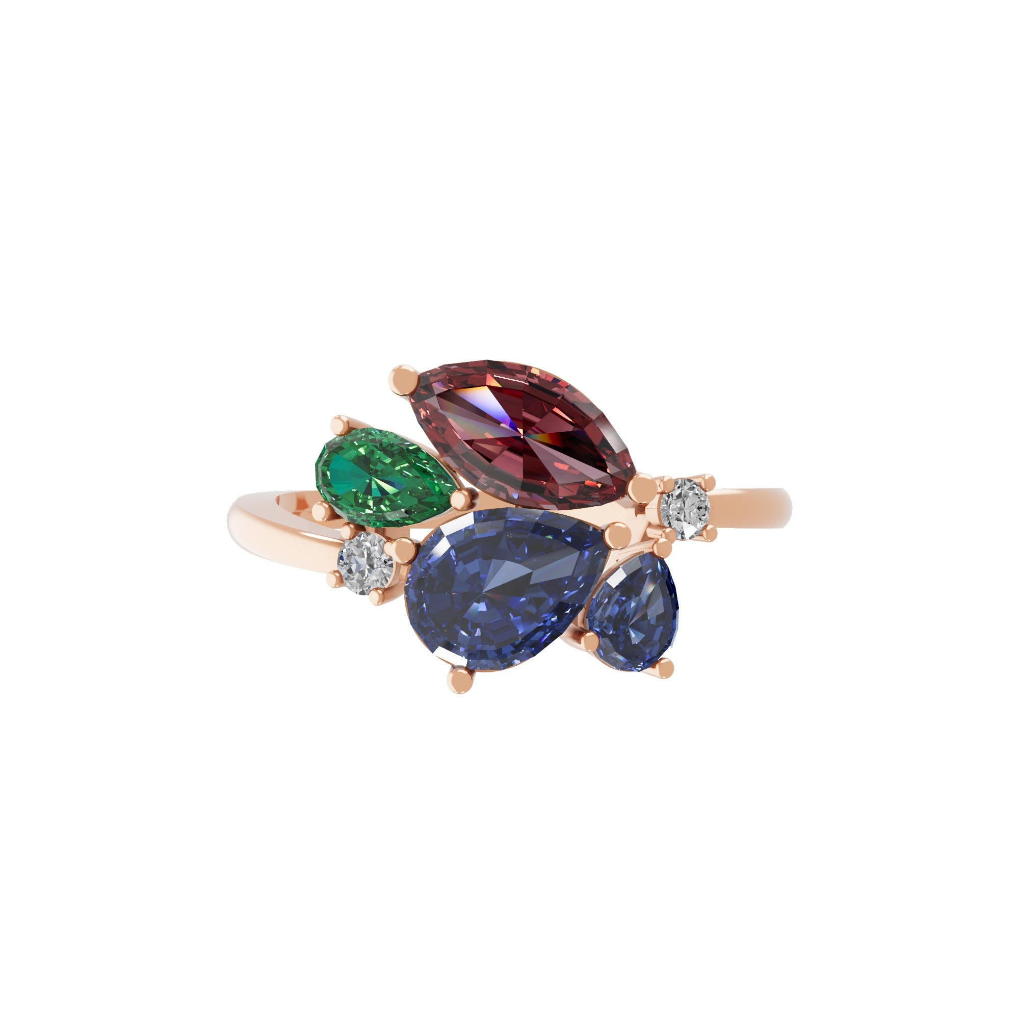 Multicolor Stone Lab Grown Diamond 14K Fine Gold Cluster Ring 1.83Tcw
