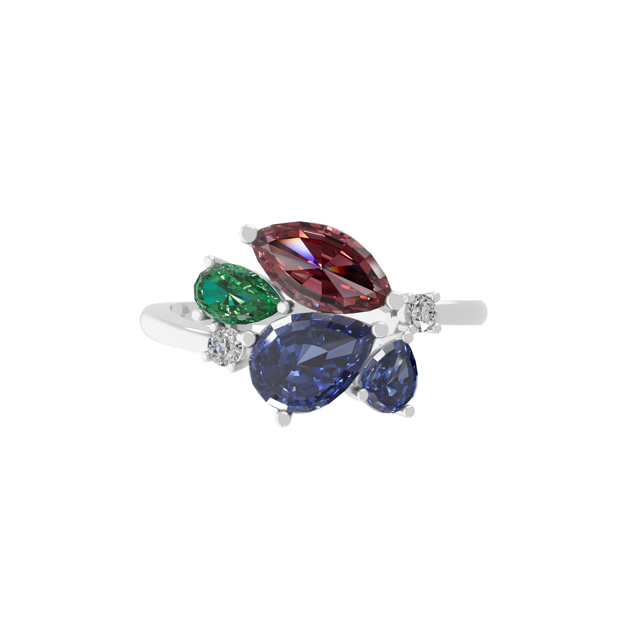 Multicolor Stone Lab Grown Diamond 14K Fine Gold Cluster Ring 1.83Tcw