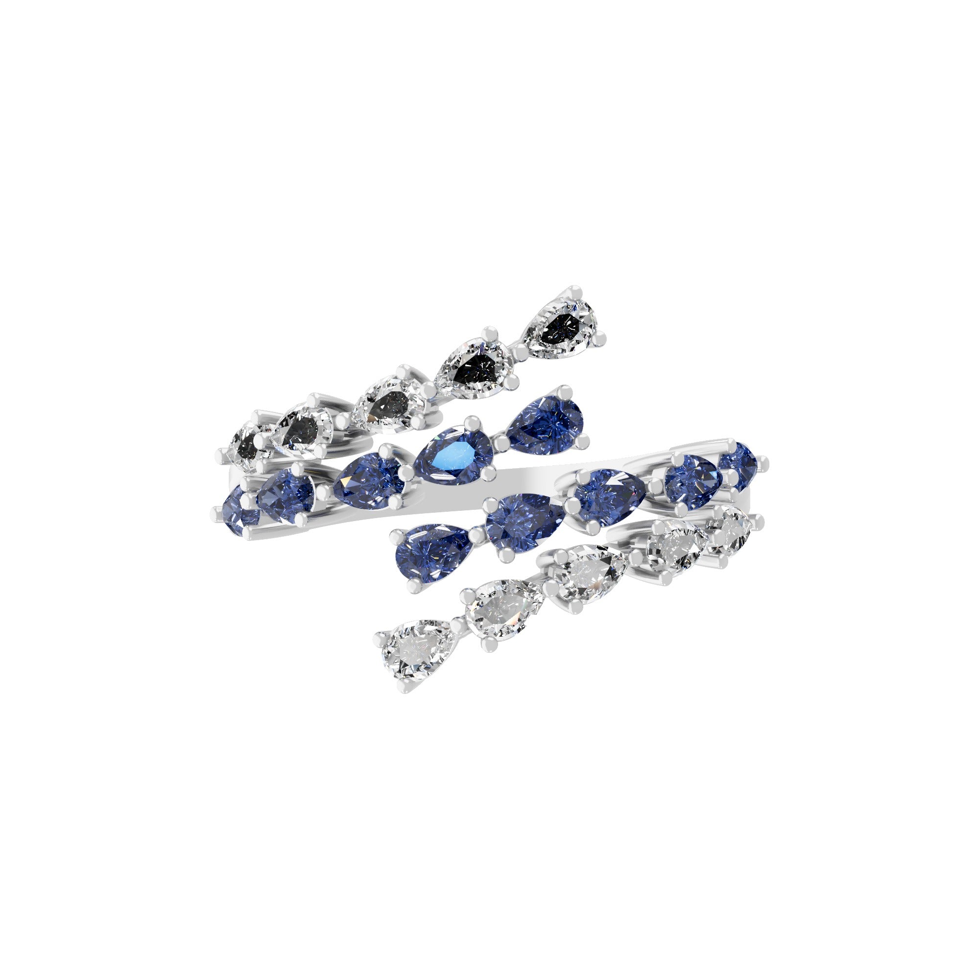 0.73Tcw Blue Sapphire Pear Lab Grown Diamond 14K Fine Gold Bypass Ring