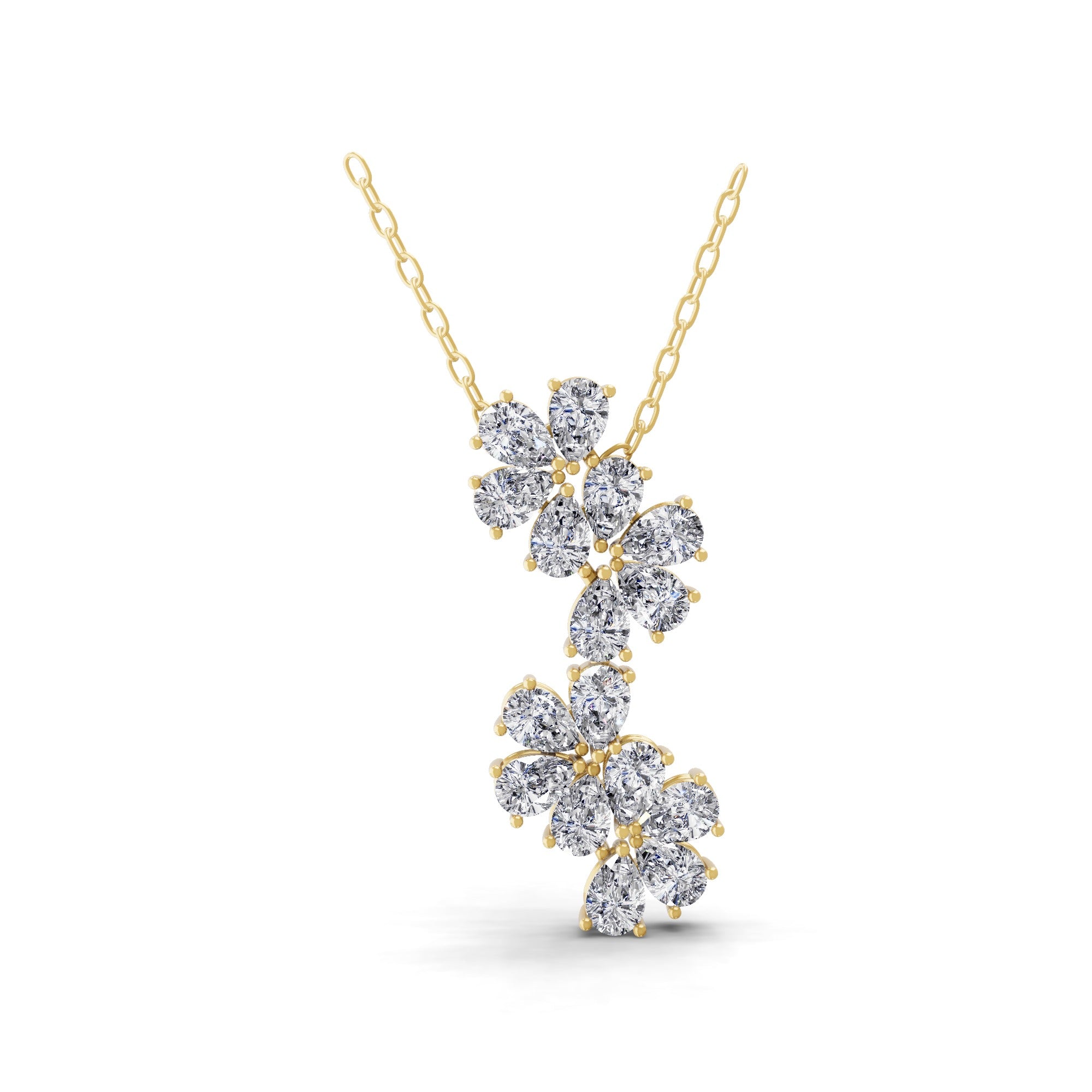 14K Fine Gold 2.56Ct Floral Design Pendant Pear Cut Lab Grown Diamond Necklace