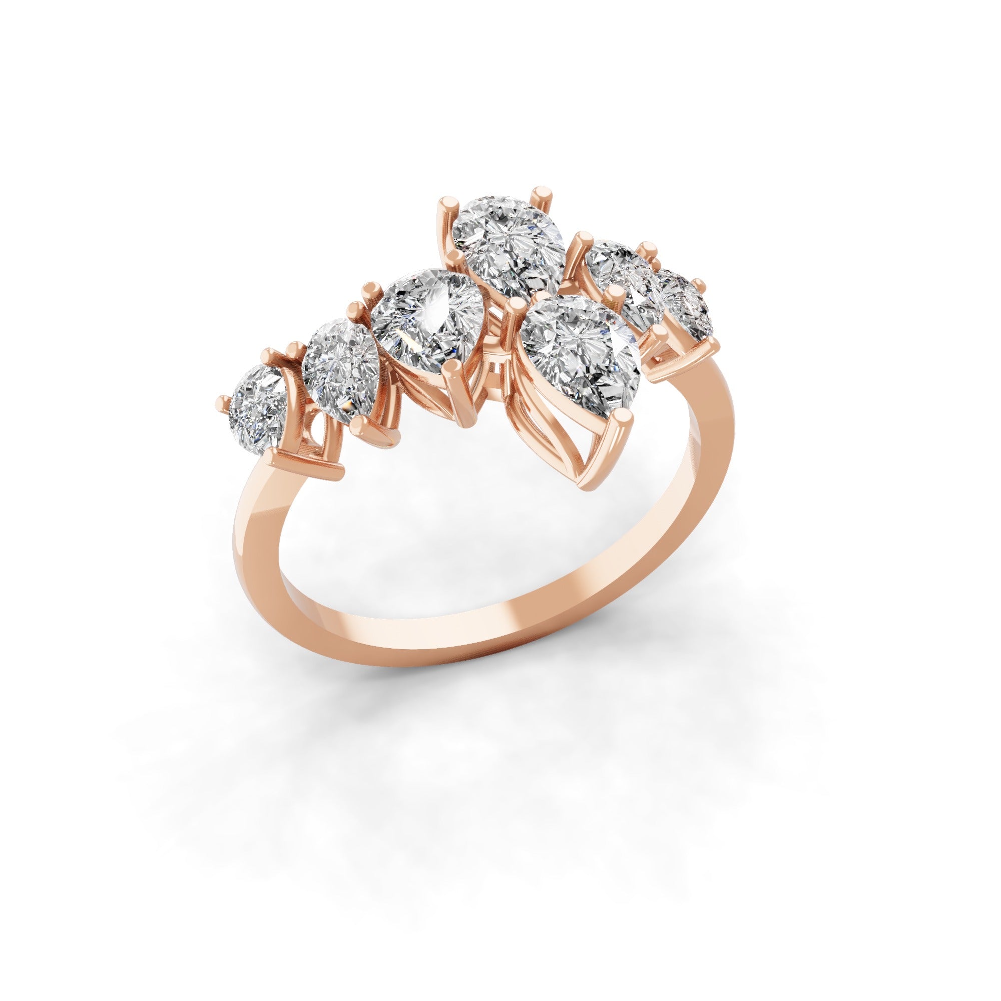 14K Fine Gold Lab Grown Pear Cut Diamond Stackable Ring 2.12Ct