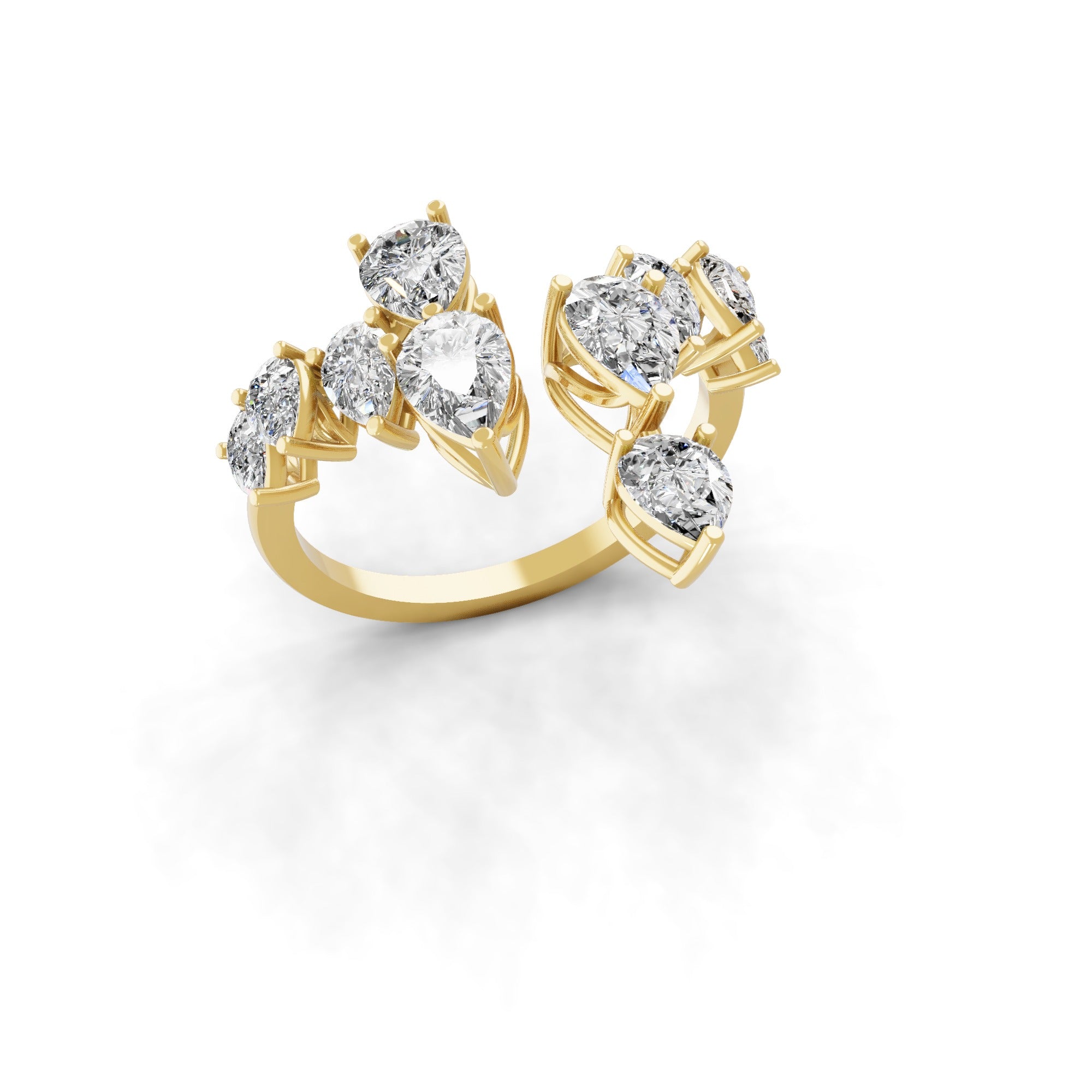 2.74Ct Lab Grown Pear Cut Diamond 14K Fine Gold Statement Ring