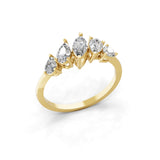 Five Stone Pear Marquise Lab Grown Diamond Ring 14K Fine Gold 1.02Ct