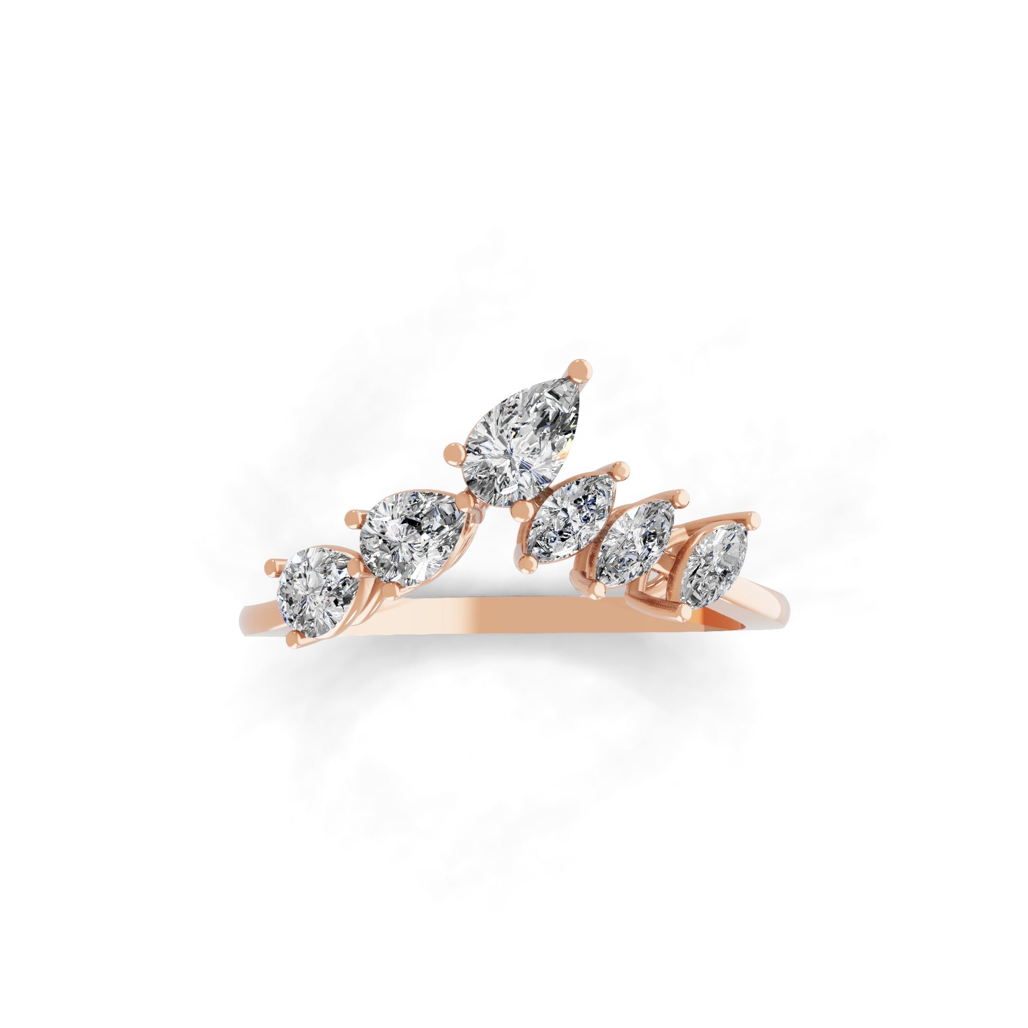 Pear Marquise 0.82Ct Lab Grown Diamond Band Ring 14K Fine Gold