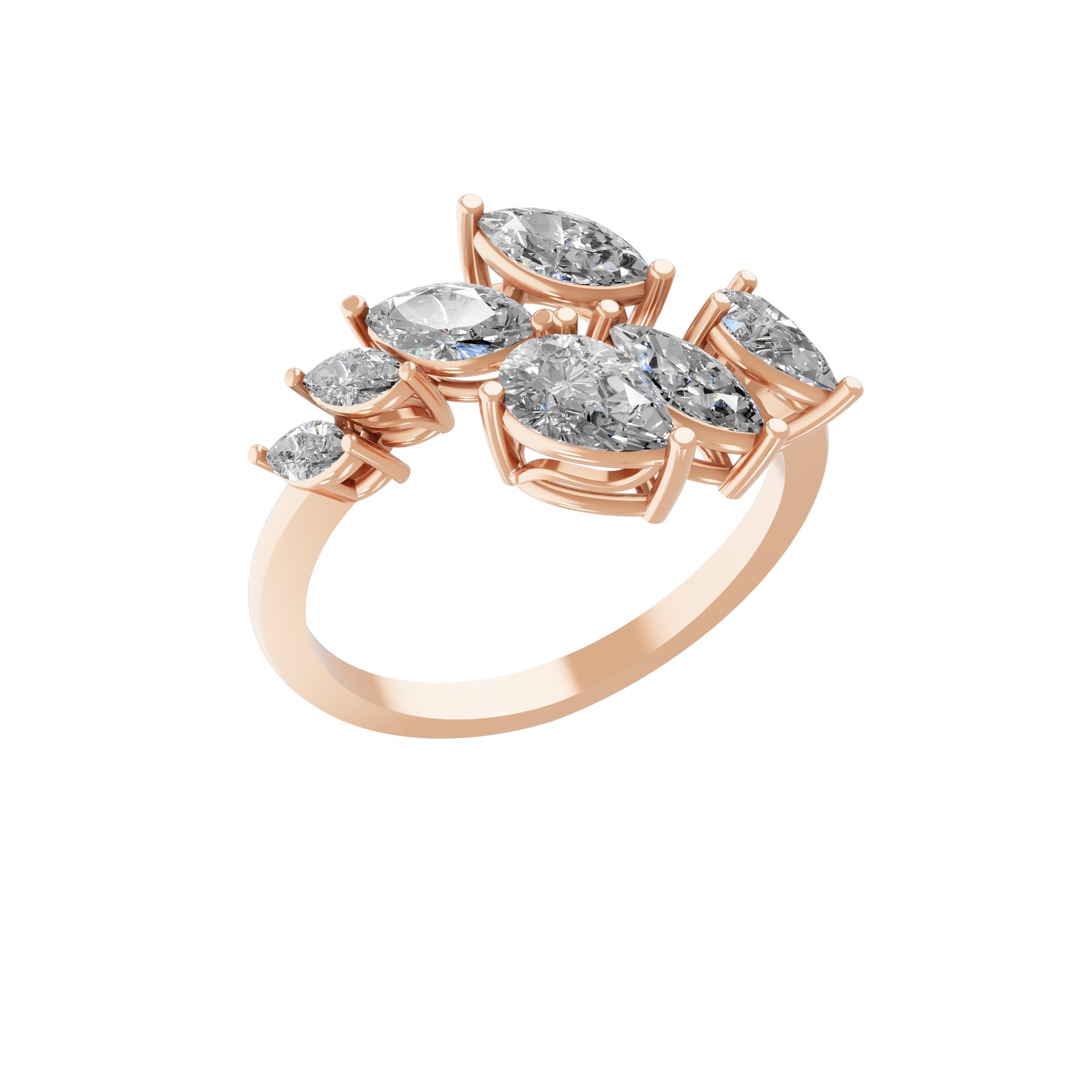 Lab Grown Diamond Marquise Pear Cut 1.80Ct 14K Fine Gold Band Ring