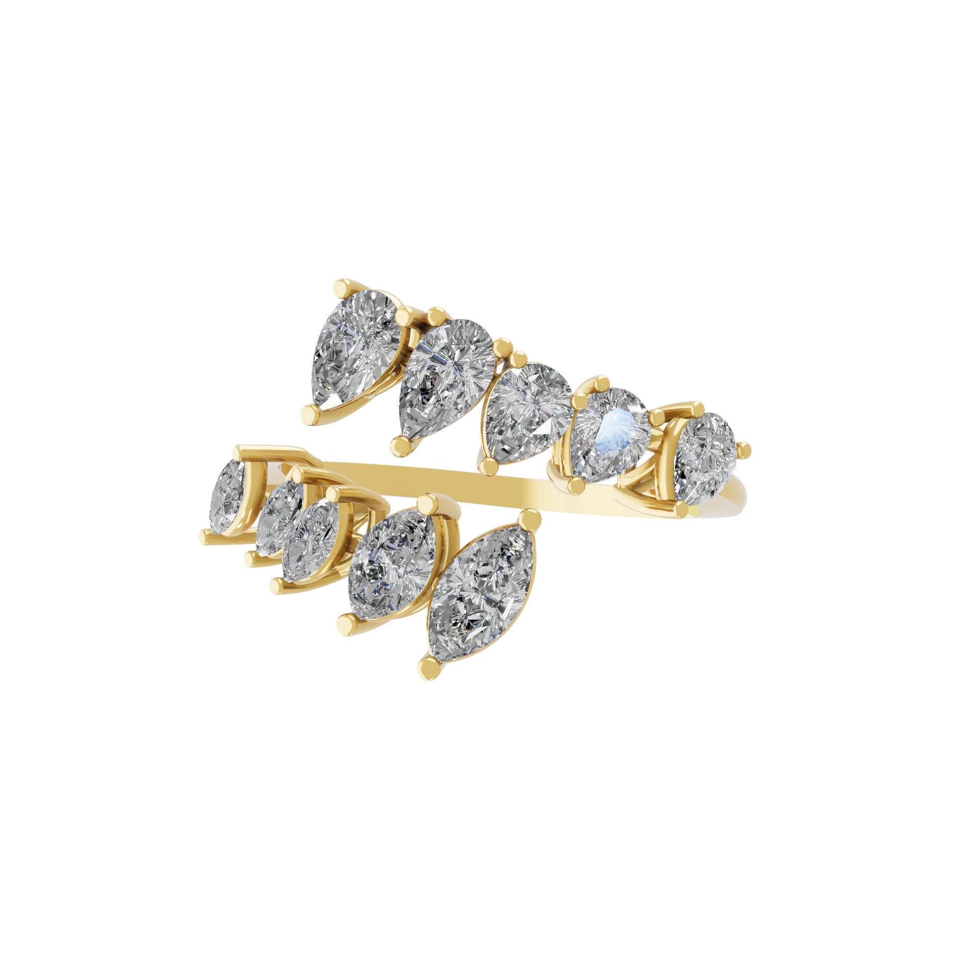 1.63Ct Lab Grown Pear Marquise Diamond Crisscross Ring 14K Fine Gold