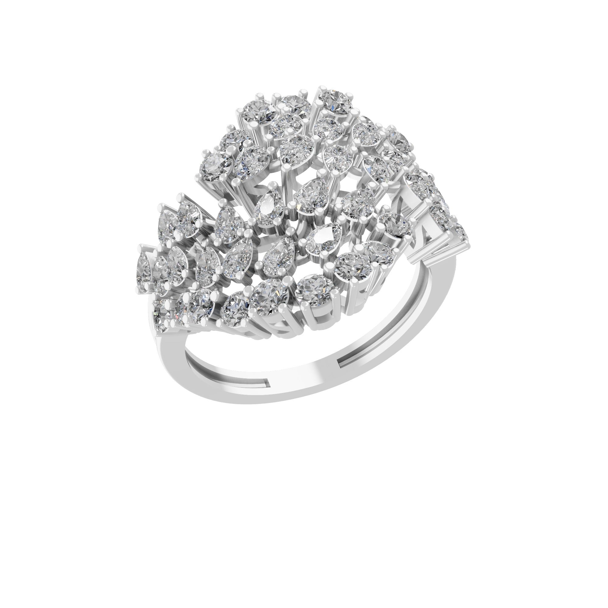 Lab Grown Round Pear Cut Diamond 14K Fine Gold Cluster Ring 2.22Ct