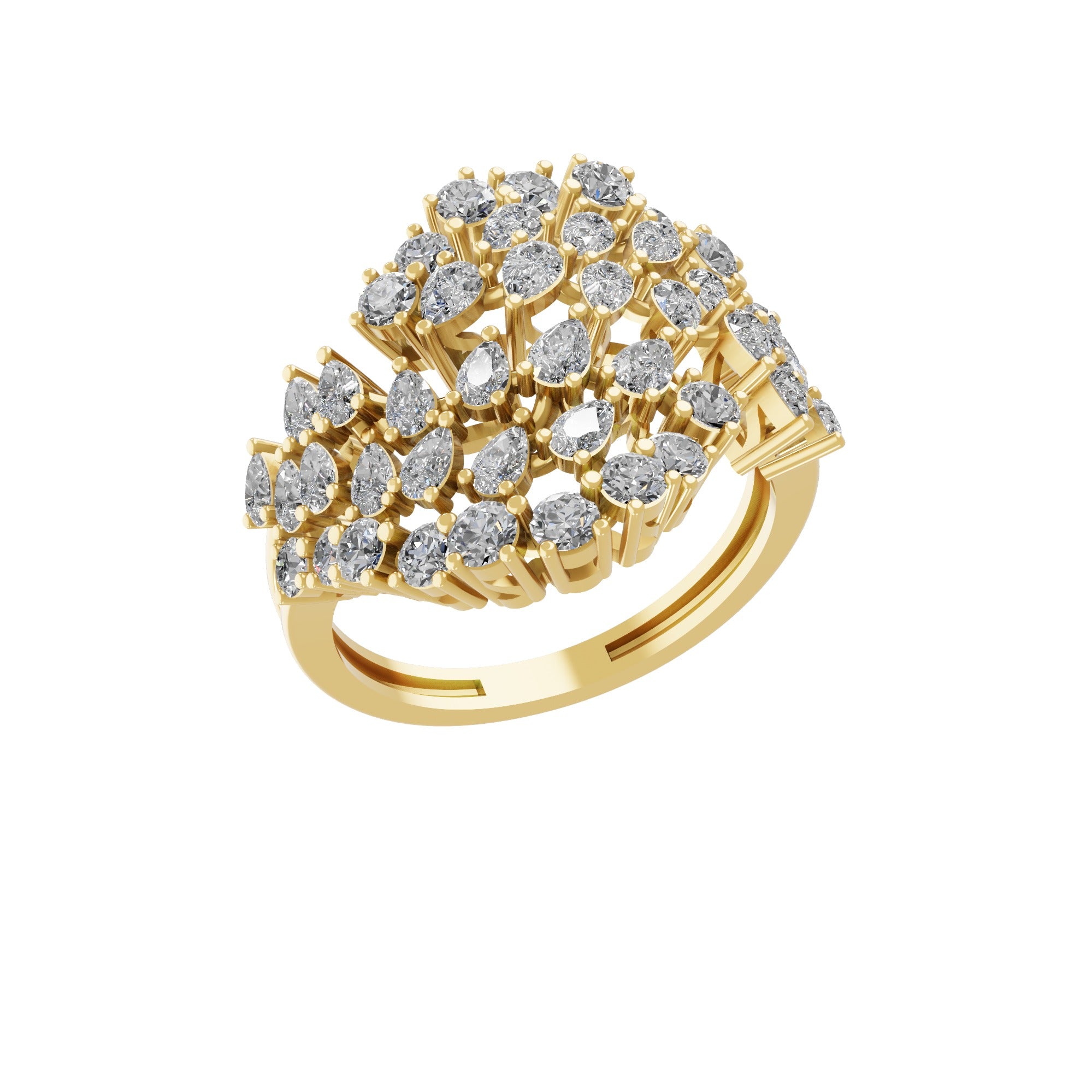 Lab Grown Round Pear Cut Diamond 14K Fine Gold Cluster Ring 2.22Ct