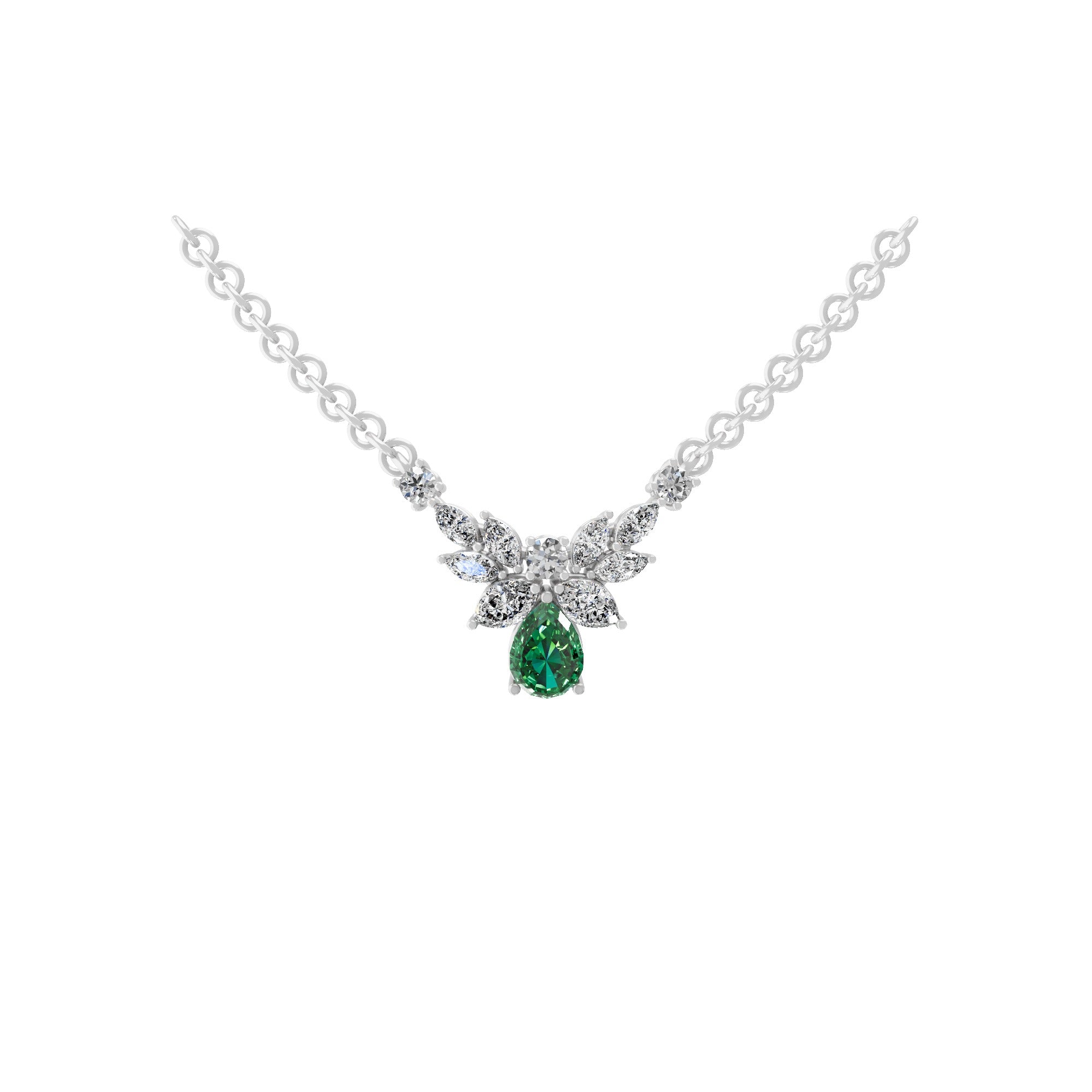 1.76Tcw Pear Shaped Emerald Drop Pendant Lab Gown Diamond 14K Gold Necklace