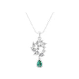 Pear Emerald Lab Grown Diamond Cluster Pendant 14K Fine Gold Necklace 3.92Tcw
