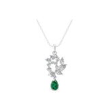 Pear Emerald Lab Grown Diamond Cluster Pendant 14K Fine Gold Necklace 3.92Tcw