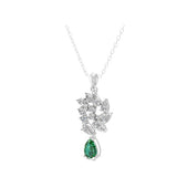 Pear Emerald Lab Grown Diamond Cluster Pendant 14K Fine Gold Necklace 3.92Tcw