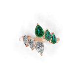 14K Gold Emerald Lab Grown Pear Cut Diamond Open Style Promise Ring 1.53Tcw