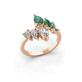 14K Gold Emerald Lab Grown Pear Cut Diamond Open Style Promise Ring 1.53Tcw