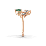 14K Gold Emerald Lab Grown Pear Cut Diamond Open Style Promise Ring 1.53Tcw
