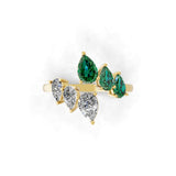 14K Gold Emerald Lab Grown Pear Cut Diamond Open Style Promise Ring 1.53Tcw