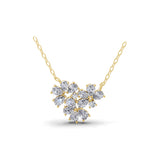 14K Fine Gold 1.54Ct Lab Grown Pear Round Diamond Floral Cluster Pendant Necklace