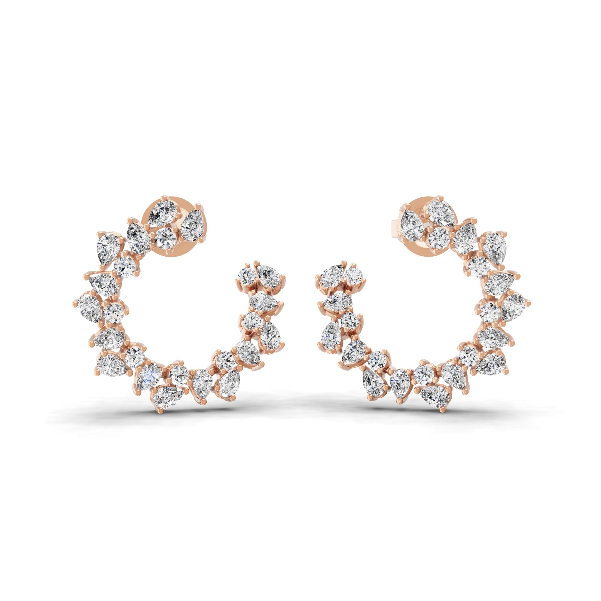 14K Fine Gold Lab Grown Pear Round Cut Diamond Hoop Earrings 2.75Ct