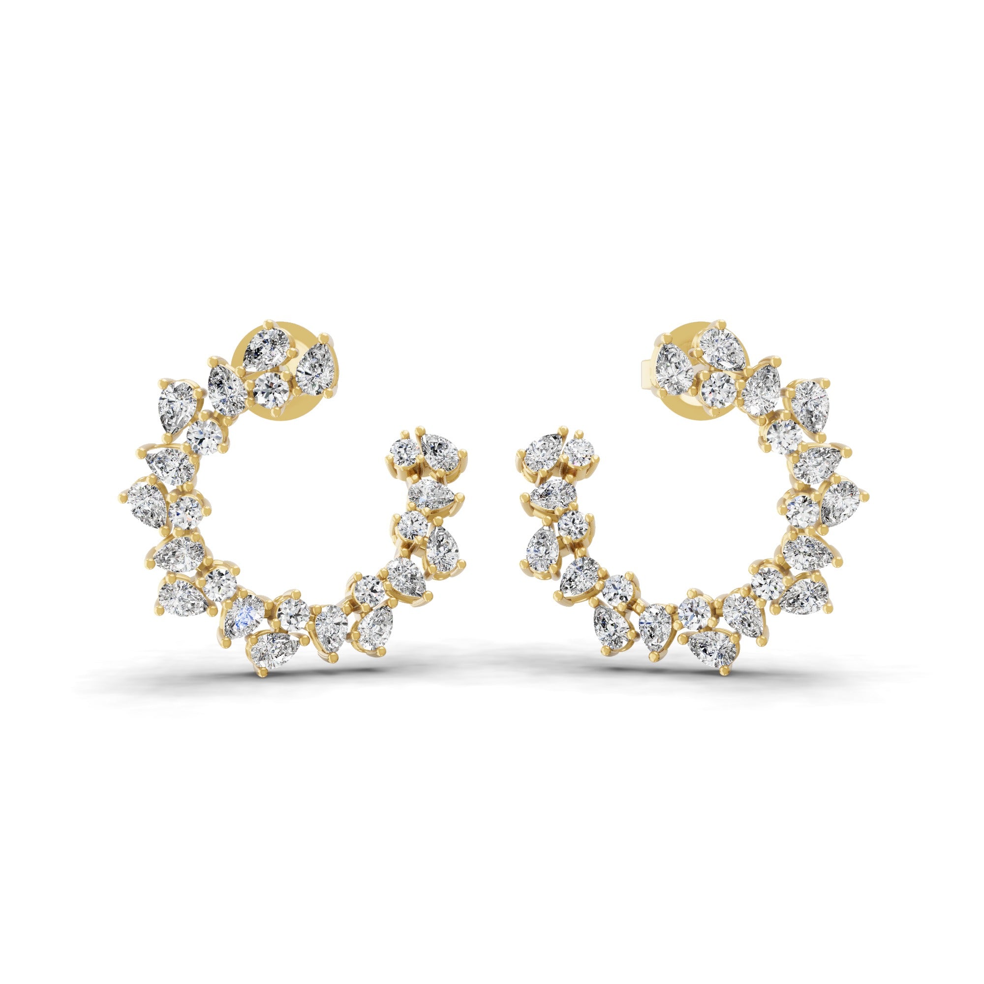 14K Fine Gold Lab Grown Pear Round Cut Diamond Hoop Earrings 2.75Ct