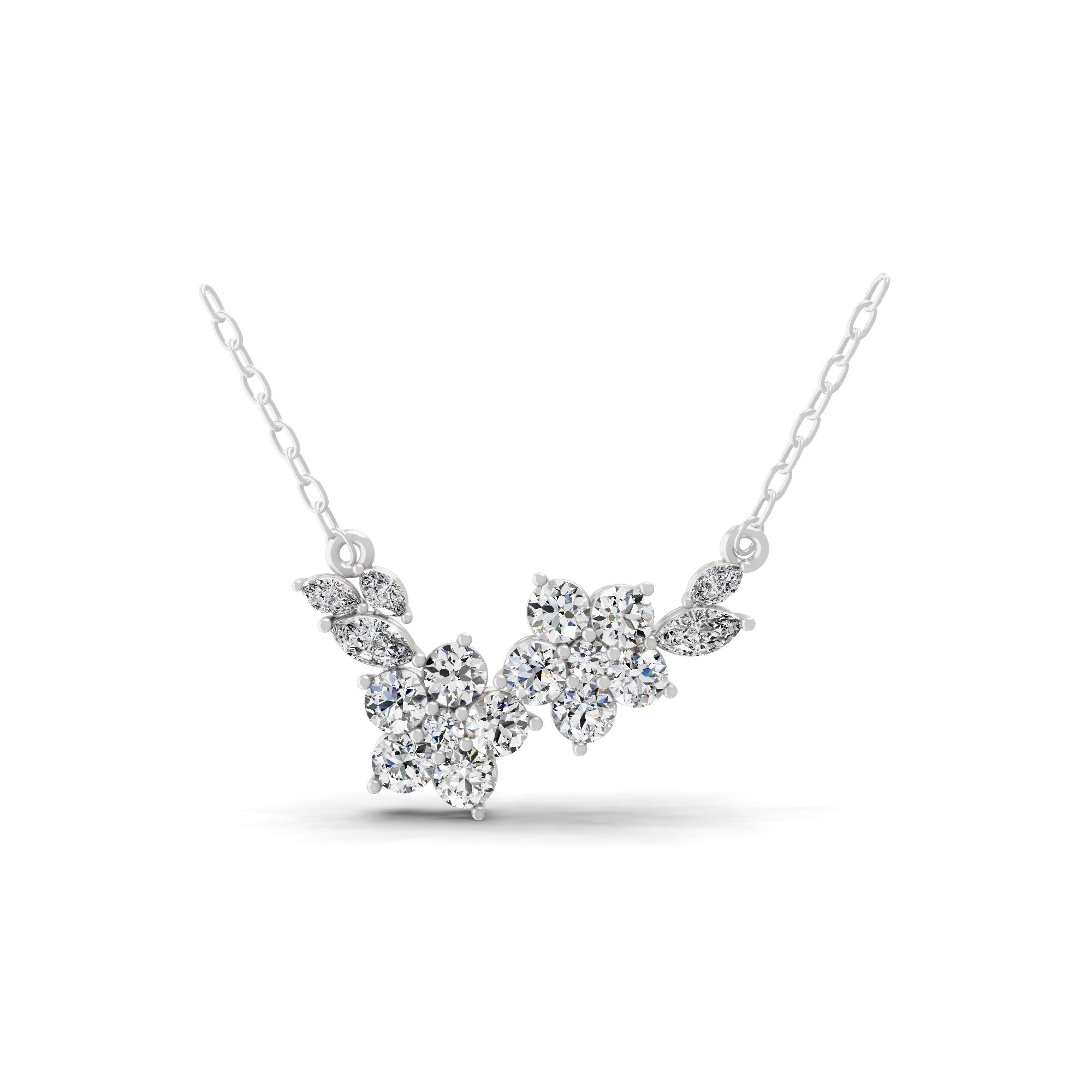 14K Fine Gold Floral Cluster Round Marquise Lab Grown Diamond Pendant Necklace 1.45Ct