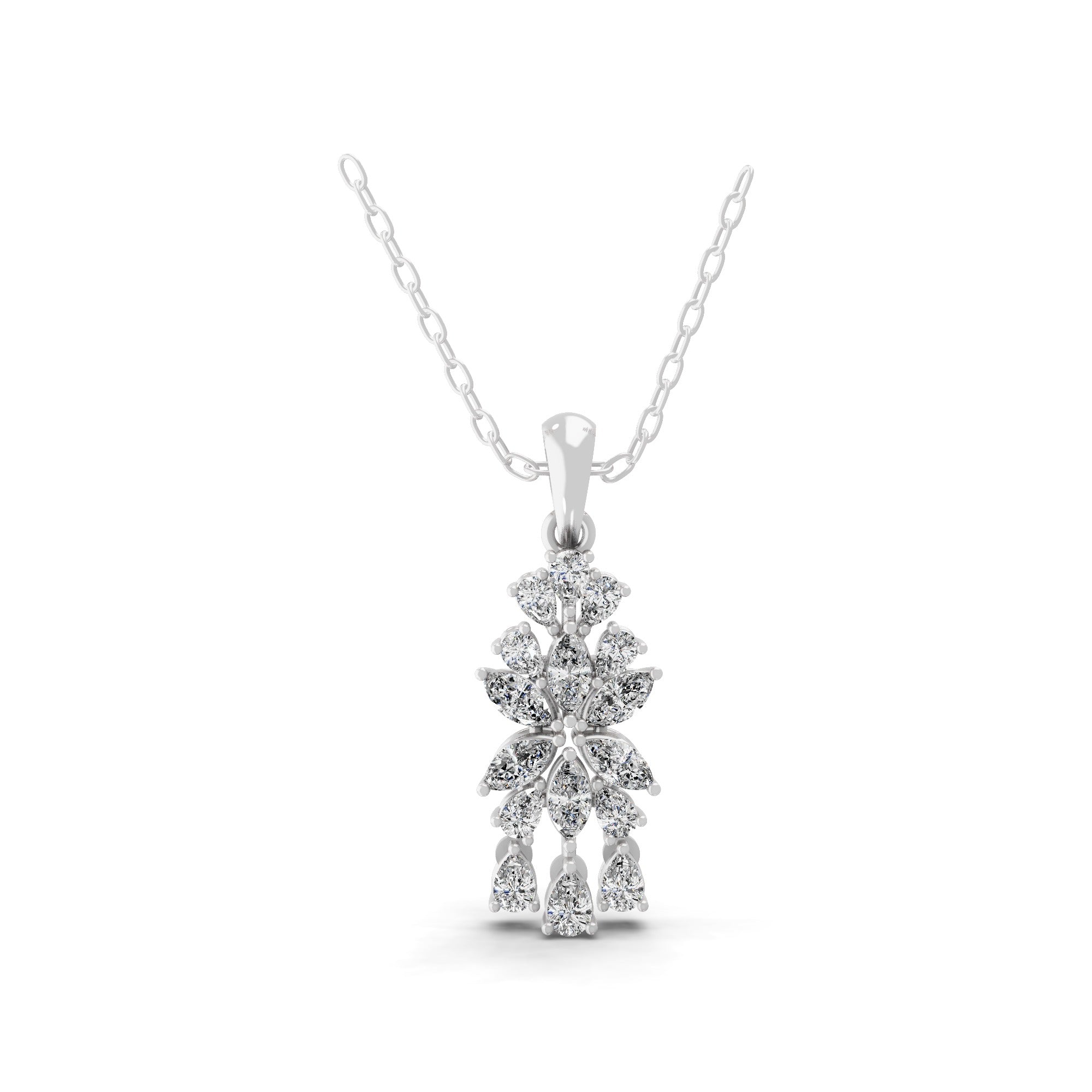 Pear Marquise Lab Grown Diamond 14K Gold Floral Pendant Necklace 1.41Ct
