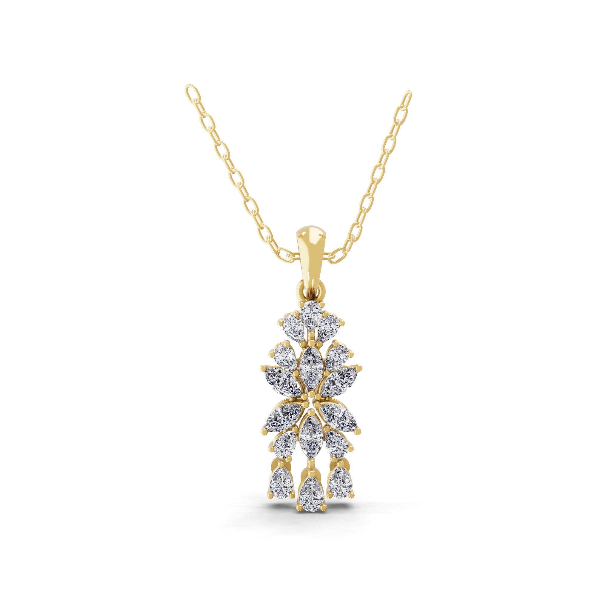 Pear Marquise Lab Grown Diamond 14K Gold Floral Pendant Necklace 1.41Ct
