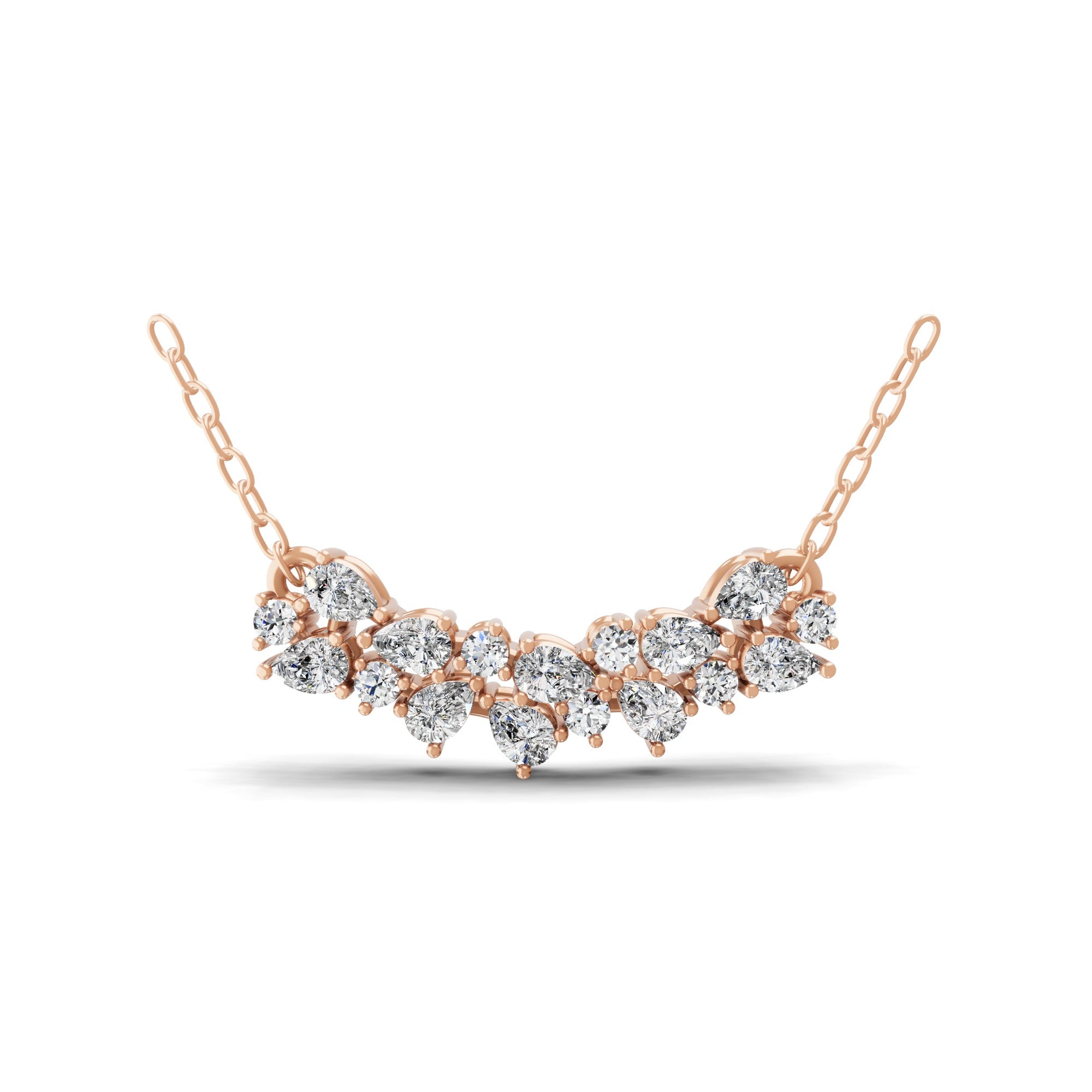 14K Fine Gold Pear Round lab Grown Diamond Cluster Necklace 0.88Ct