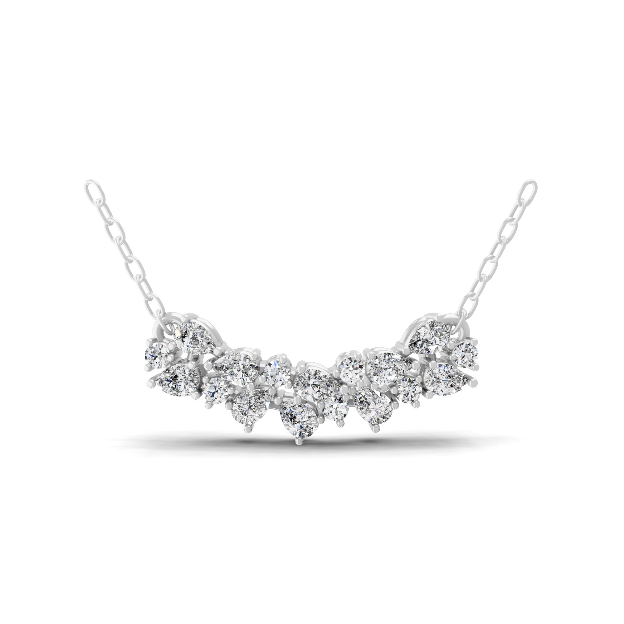 14K Fine Gold Pear Round lab Grown Diamond Cluster Necklace 0.88Ct