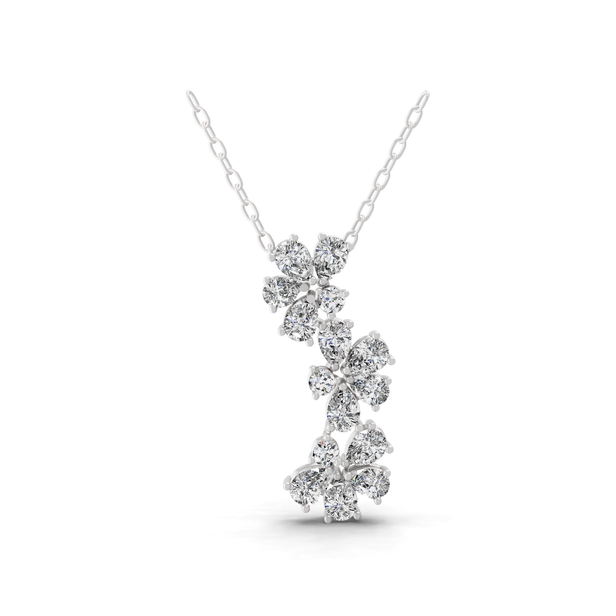 1.61Ct Pear Round Cut Lab Grown Diamond Cluster Pendant Necklace 14K Fine Gold
