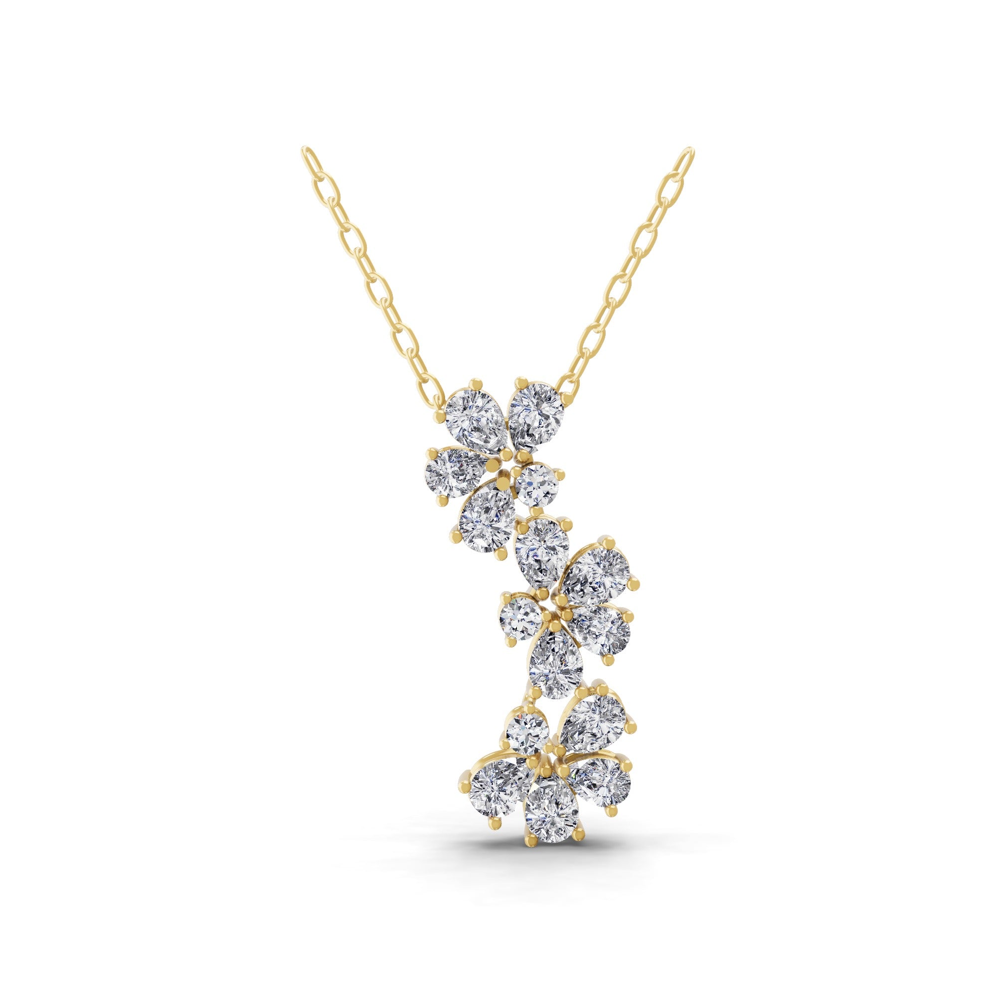 1.61Ct Pear Round Cut Lab Grown Diamond Cluster Pendant Necklace 14K Fine Gold