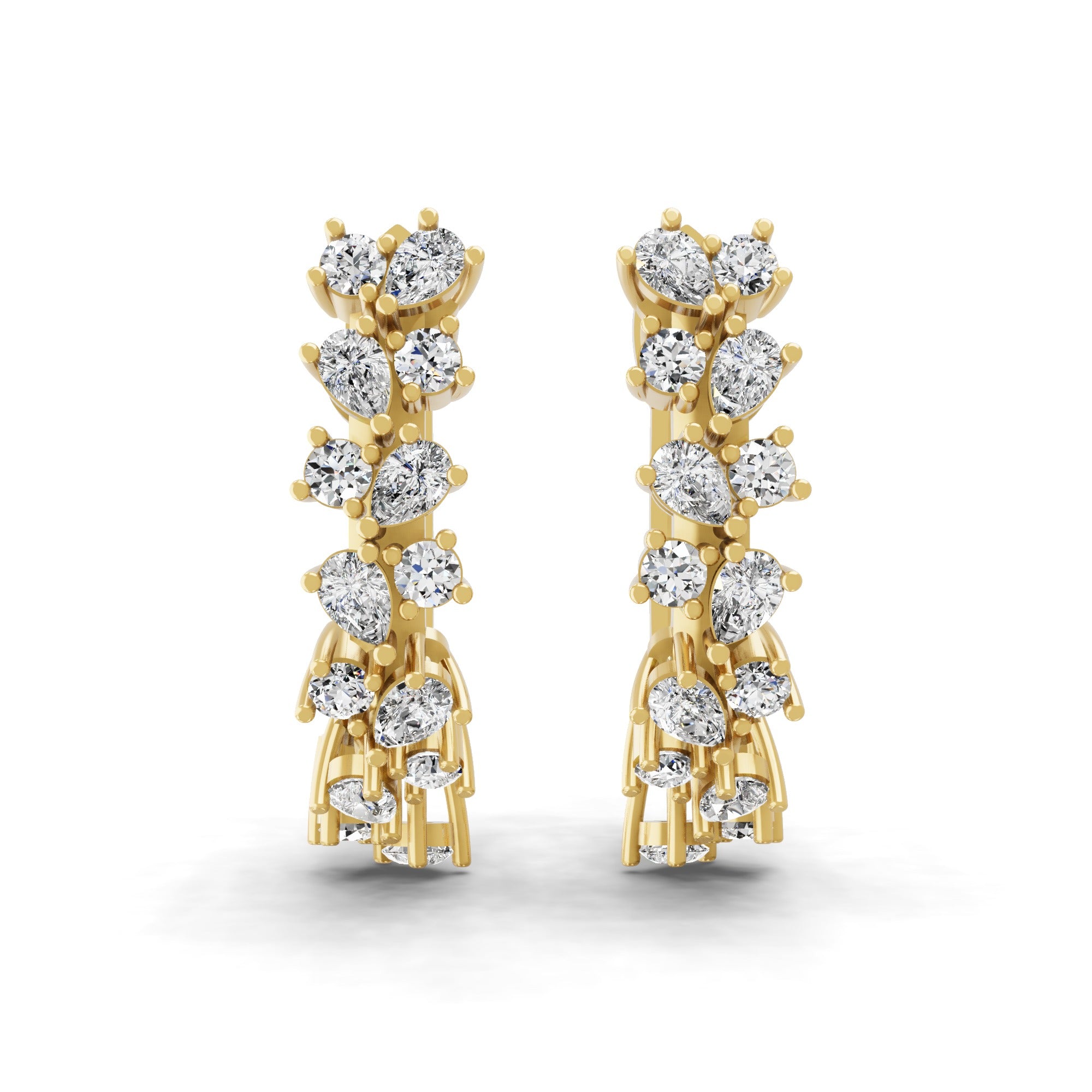 Round Brilliant and Pear Shaped Lab Grown Diamond 1.27Ct Gold Huggie Earring