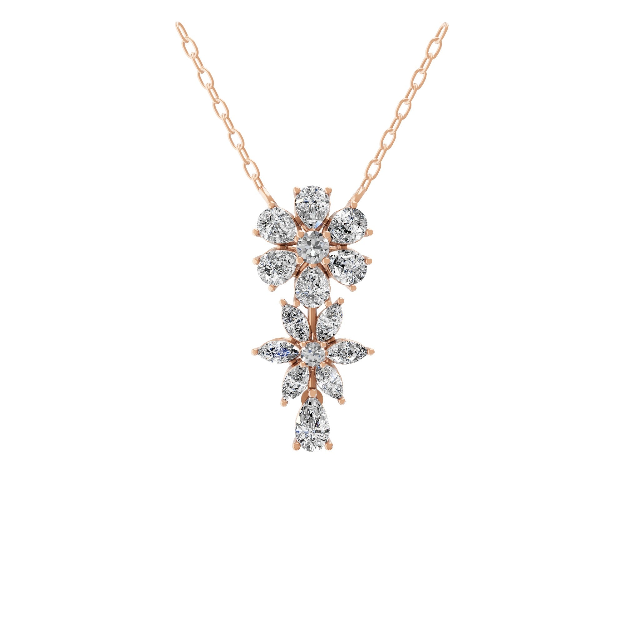 Floral Pendant Cascading Cluster 14K Fine Gold Necklace 1.79Ct Lab Grown Diamond