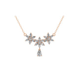 2.42Ct Lab Grown Multi Shape Three Floral Cluster Pendant 14K Fine Gold Necklace