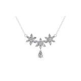 2.42Ct Lab Grown Multi Shape Three Floral Cluster Pendant 14K Fine Gold Necklace