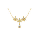 2.42Ct Lab Grown Multi Shape Three Floral Cluster Pendant 14K Fine Gold Necklace
