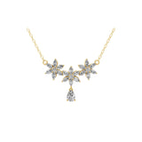 2.42Ct Lab Grown Multi Shape Three Floral Cluster Pendant 14K Fine Gold Necklace
