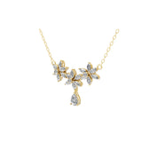 2.42Ct Lab Grown Multi Shape Three Floral Cluster Pendant 14K Fine Gold Necklace