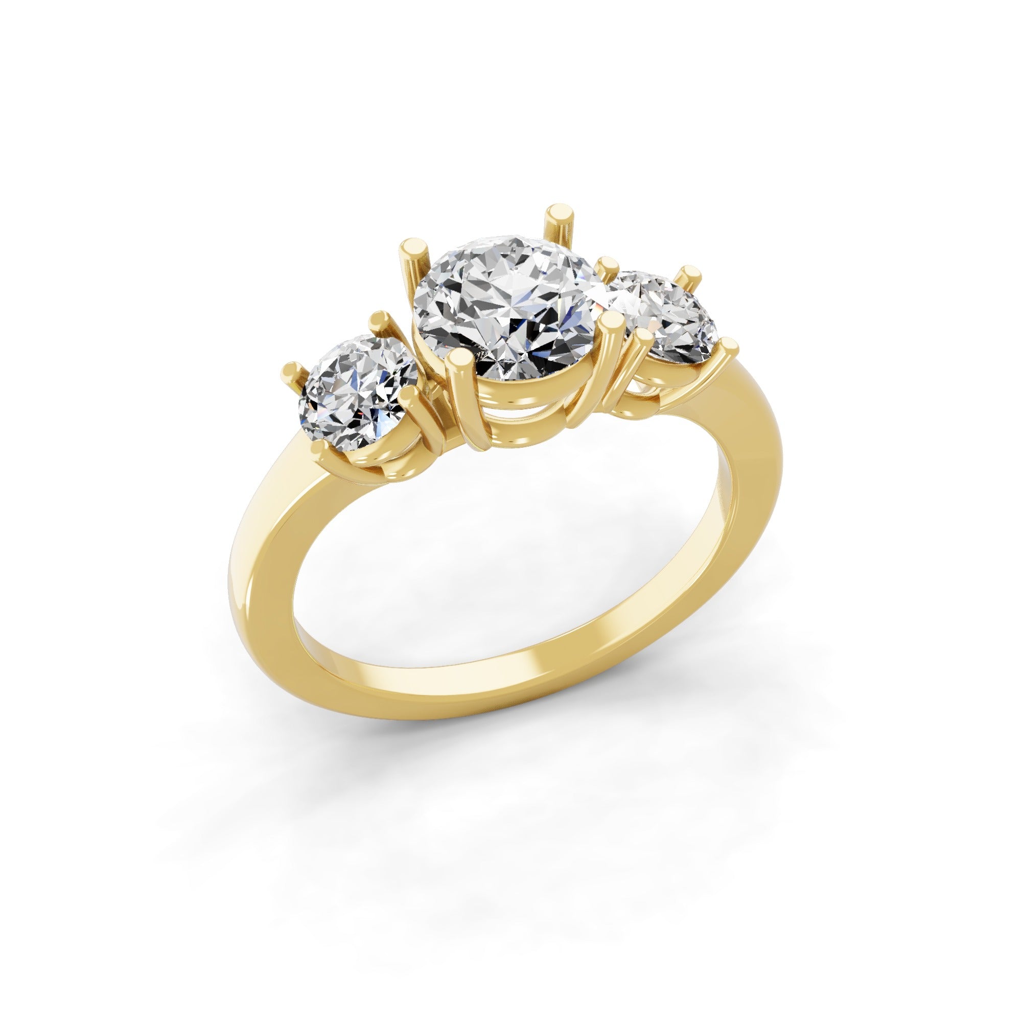 14K Fine Gold Three Stone Lab Grown Diamond 1.70Ct Engagement Ring