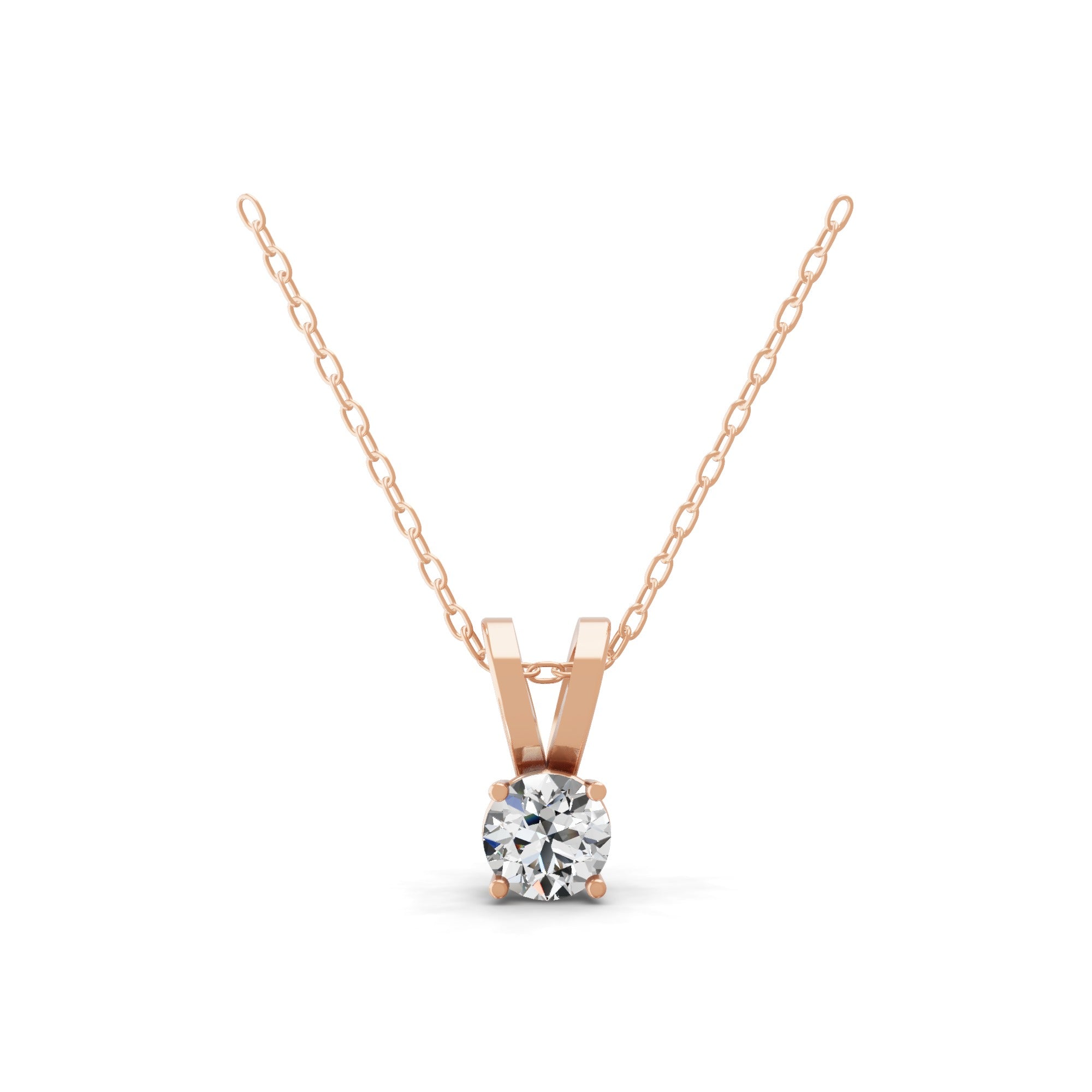 Solitaire 1.00Ct Round Cut Lab Grown Diamond Pendant 14K Fine Gold Necklace